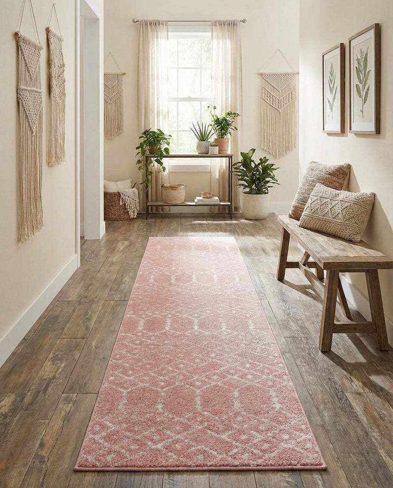 Marrakesh Lattice Collection Area Rug - Casablanca (Rose Pink) Runner Rose Pink  lifestyle 50