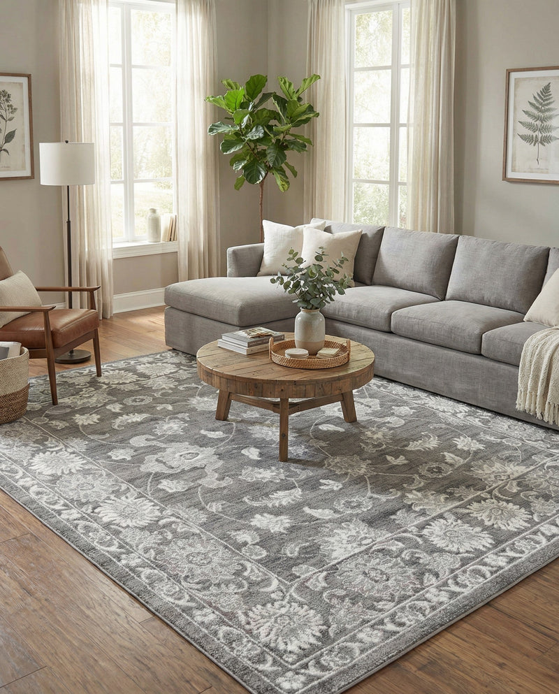 Charleston Elegance Collection Area Rug -  Seaport (Gray) Square Gray  lifestyle 48