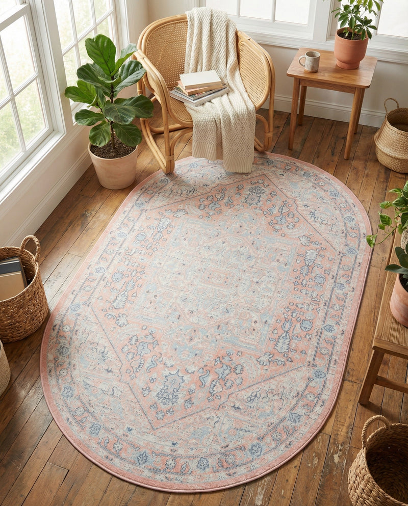 Savannah Series Collection Area Rug - Charleston (Powder Pink) Oval Powder Pink  lifestyle 67