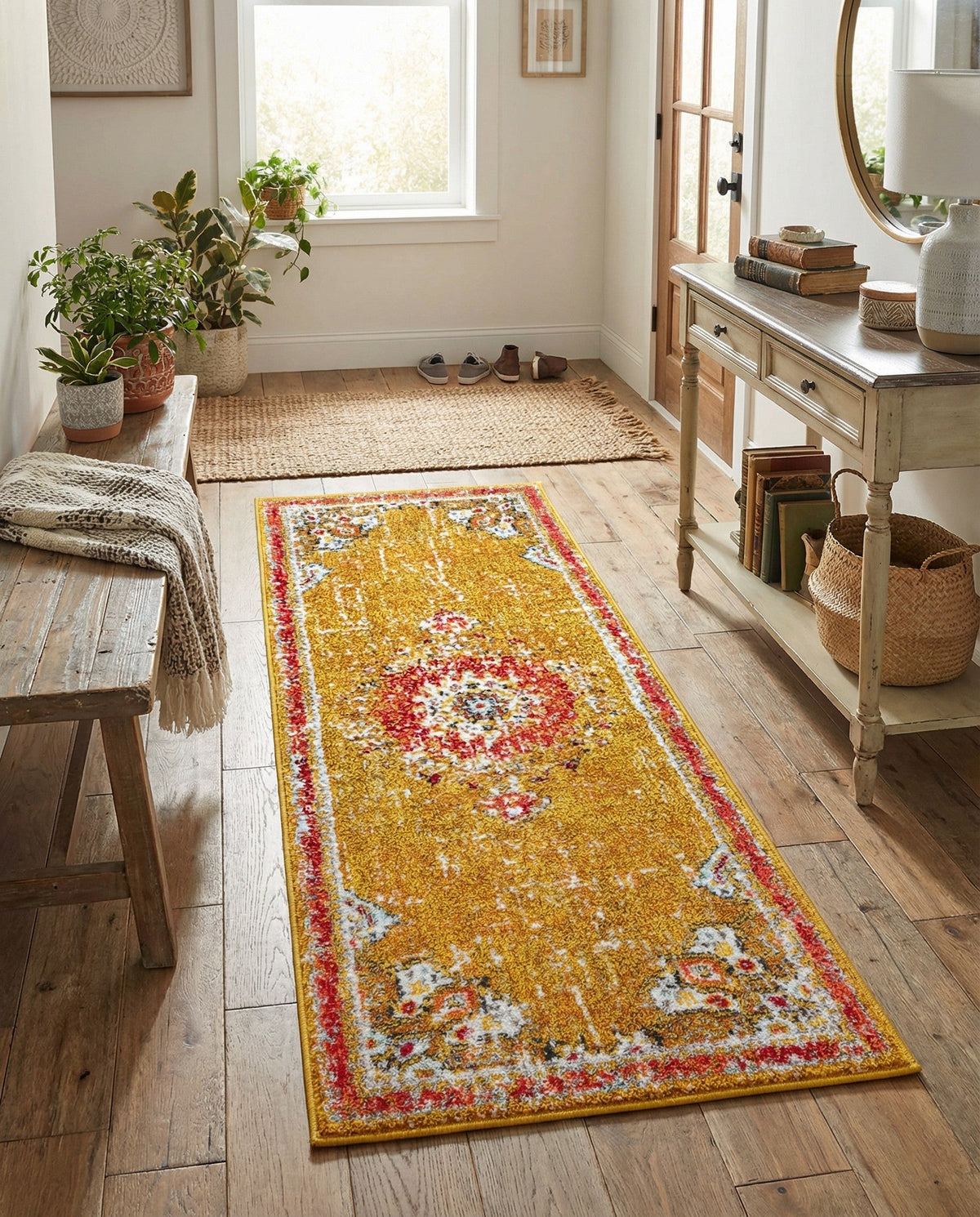 Brighton Terrace Collection Area Rug - Hove (Gold) Runner Gold  lifestyle 118