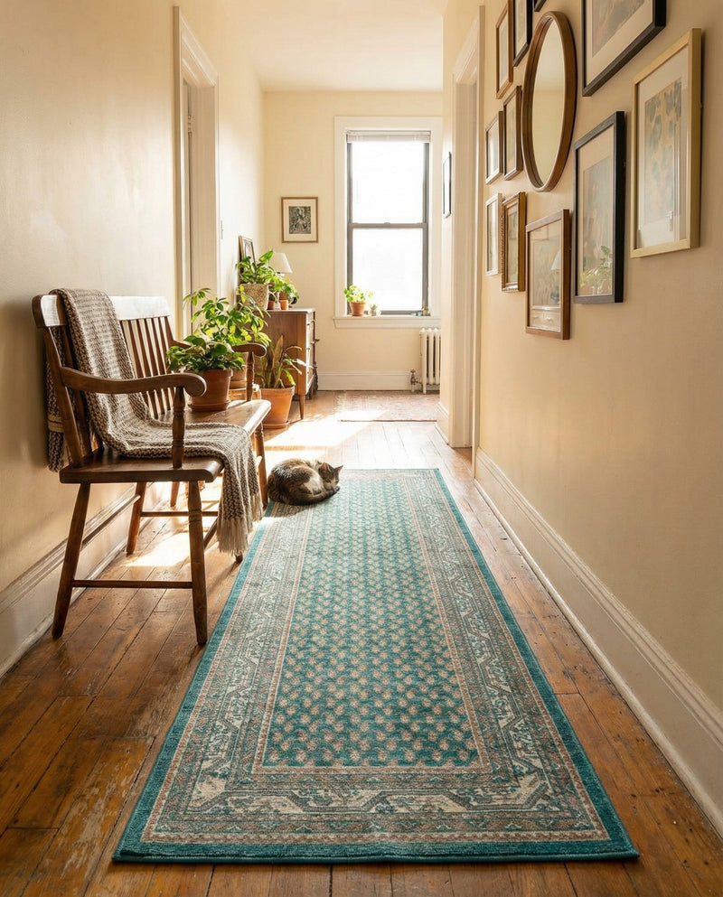 Soho Elegance Collection Area Rug -  Mercer (Turquoise) Runner Turquoise  lifestyle 76