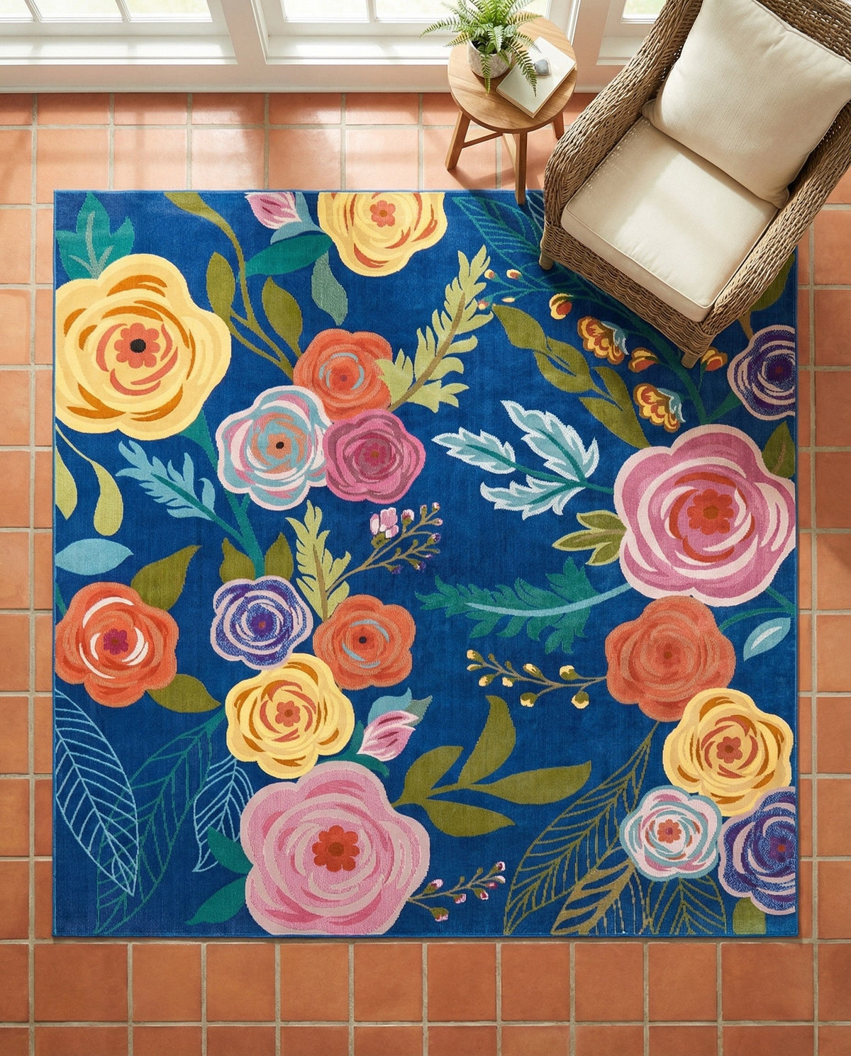 Meadow Breeze Collection Area Rug -  Petal Square Blue  lifestyle 107