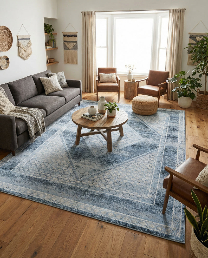 Aegean Elegance Washables Collection Area Rug -  Delos Rectangle Navy Blue  lifestyle 14