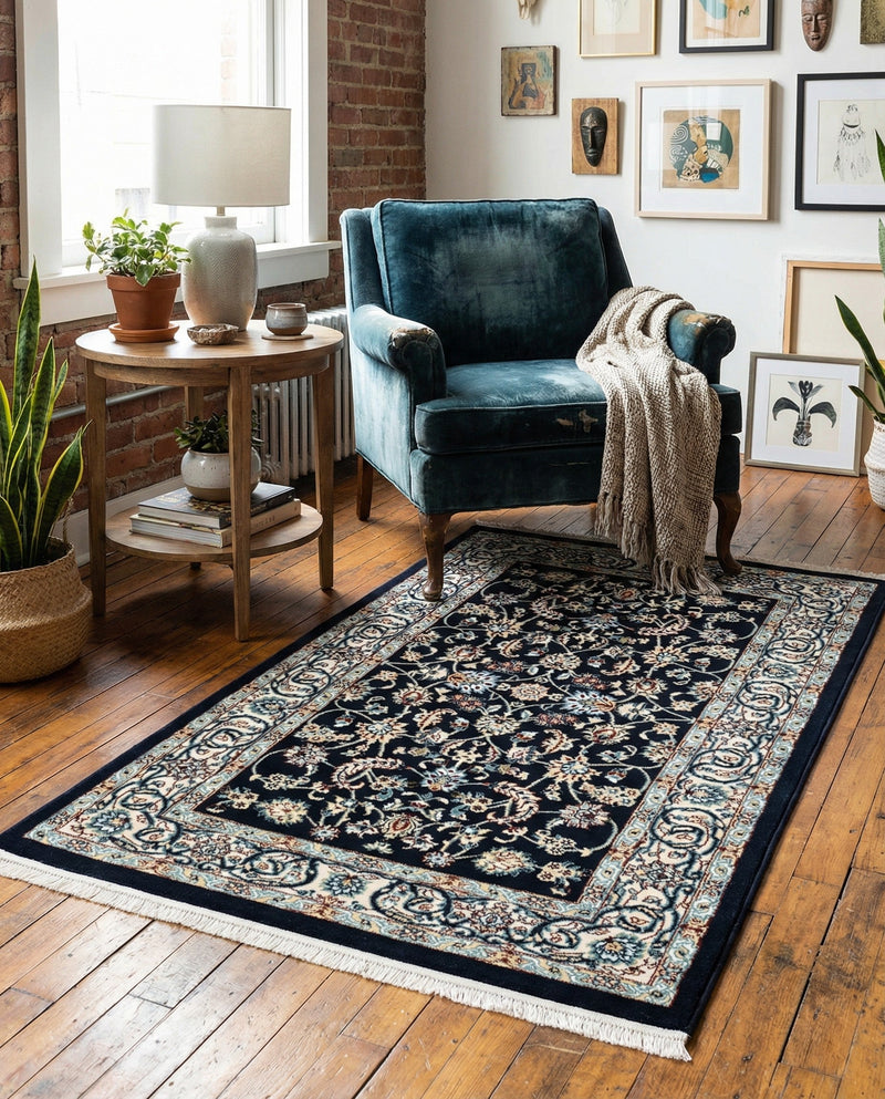 Persian Elegance Collection Area Rug -  Ardabil Rectangle Navy Blue  lifestyle 42