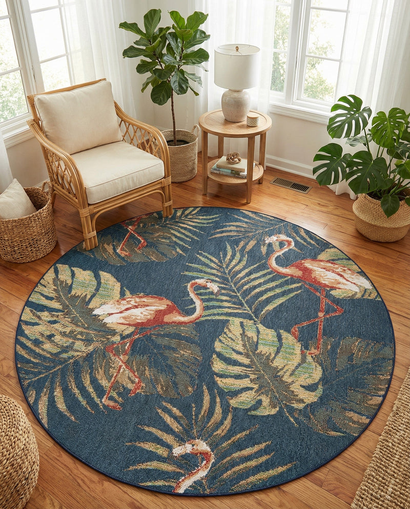 Coastal Terrace Collection Area Rug - Seabreeze Round Navy Blue  lifestyle 73
