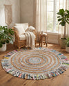 Osian Looms Collection Area Rug - Kathmandu Round Multi White  lifestyle 48
