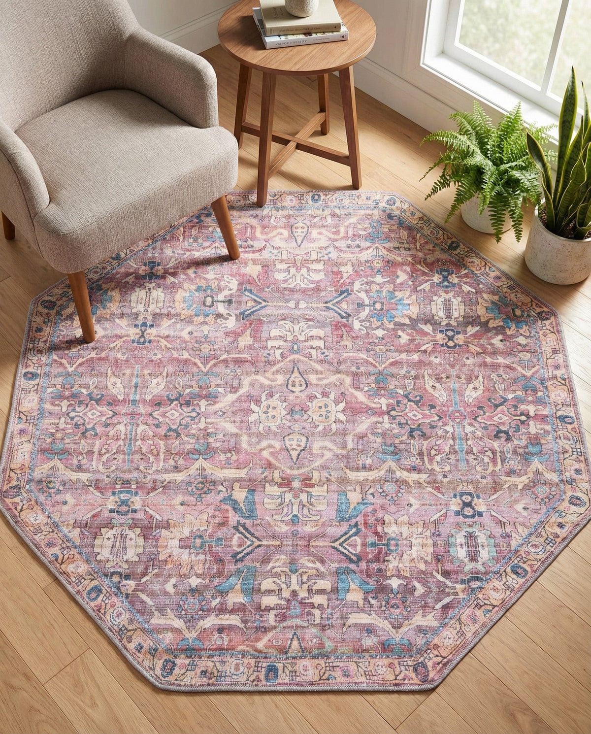 Vintage Memories Collection Area Rug -  Memories Octagon Pink  lifestyle 120
