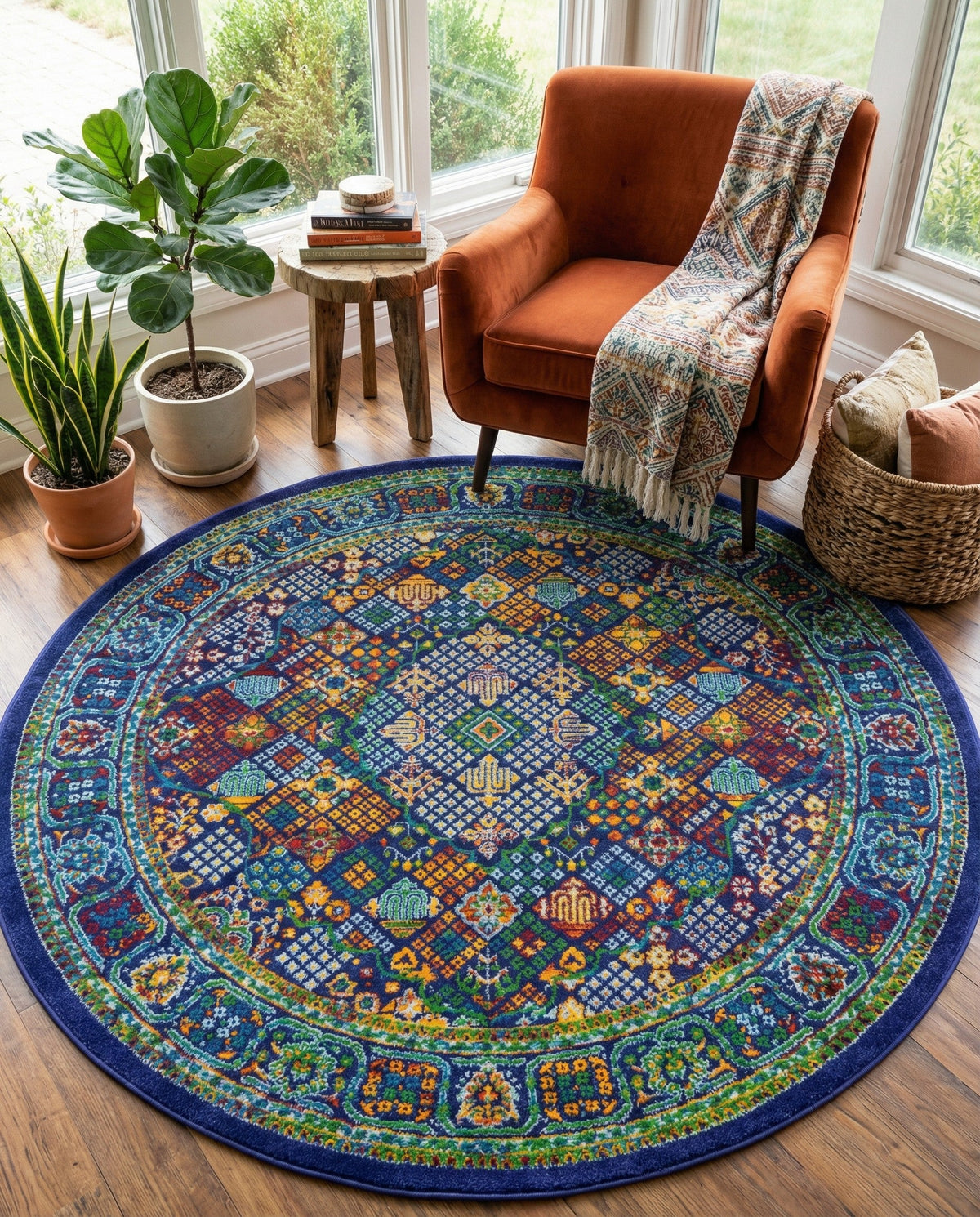 Caribbean Cove Collection Area Rug -  Mustique Round Navy Blue  lifestyle 91