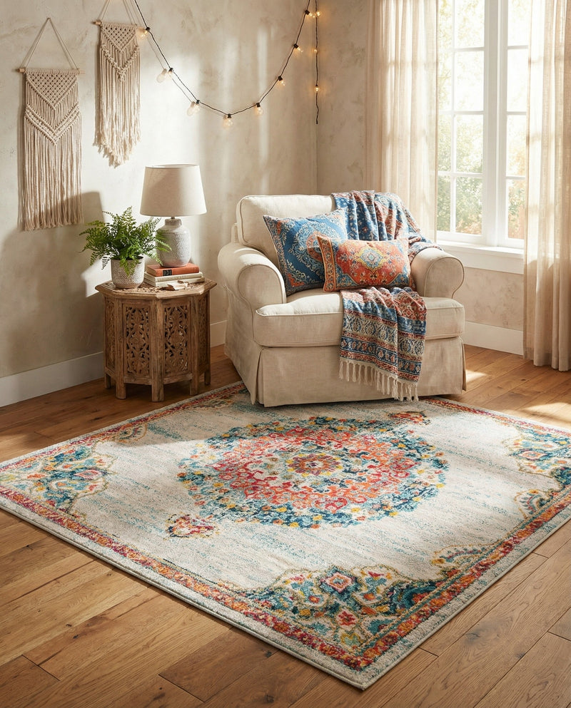 Brighton Terrace Collection Area Rug - Hove (Ivory) Square Ivory  lifestyle 30