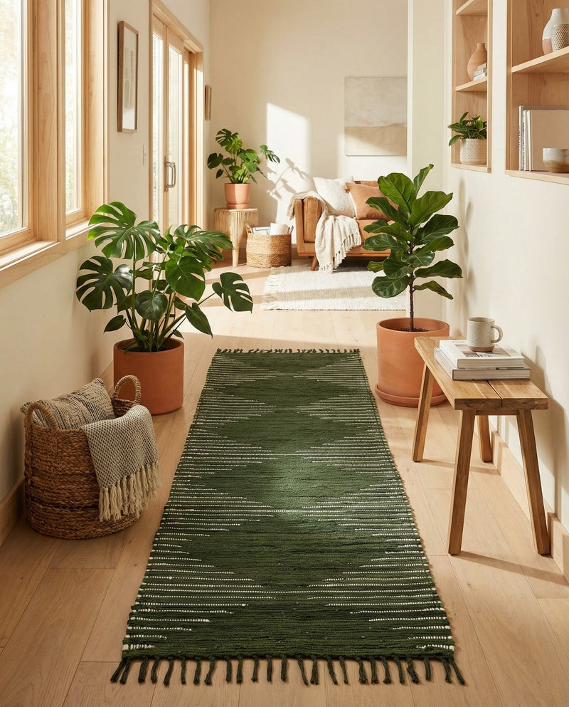 Thar Cotton Collection Area Rug - Jaisalmer (Green) Runner Green  lifestyle 75