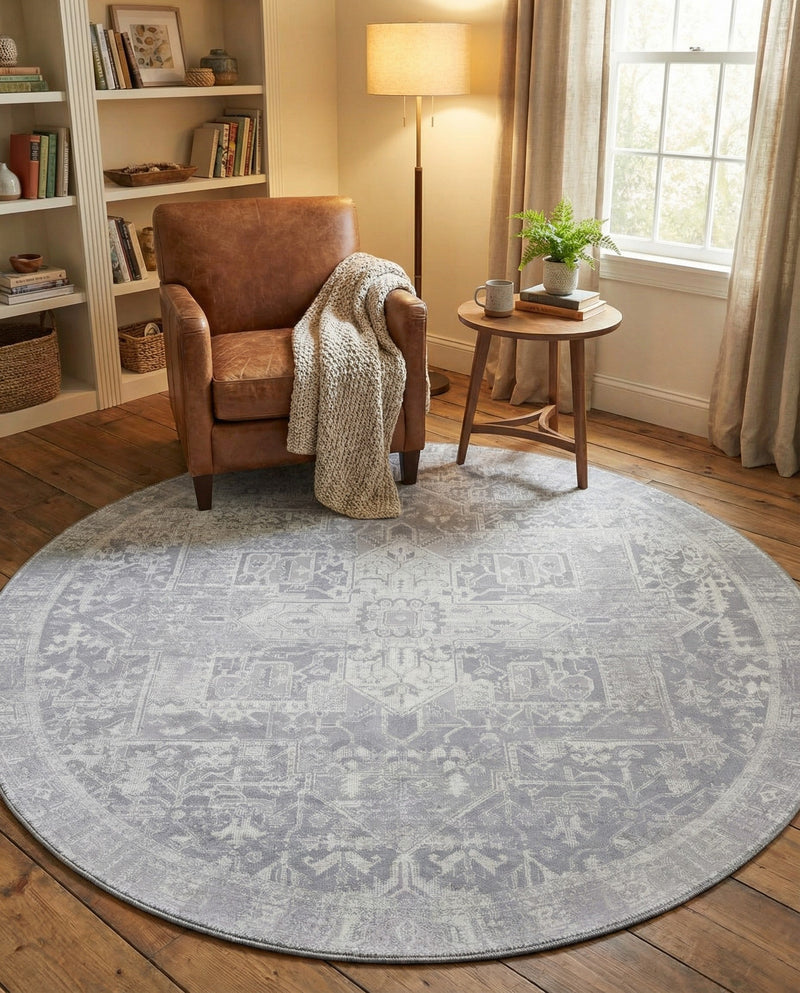 Heritage Elegance Collection Area Rug -  Windsor (Gray) Round Gray  lifestyle 40