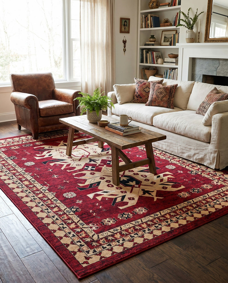 Tabriz Tapestries Collection Area Rug - Azerbaijan (Red) Rectangle Red  lifestyle 22