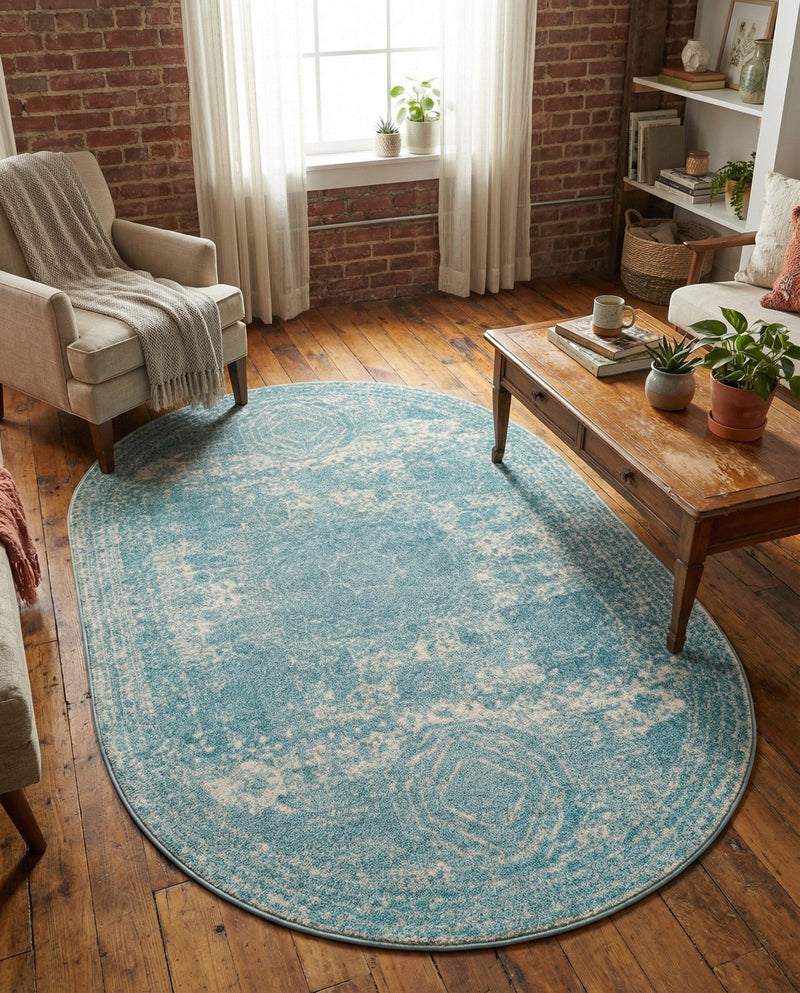 Dover Terrace Collection Area Rug -  Lagoon (Aqua) Oval Aqua  lifestyle 37