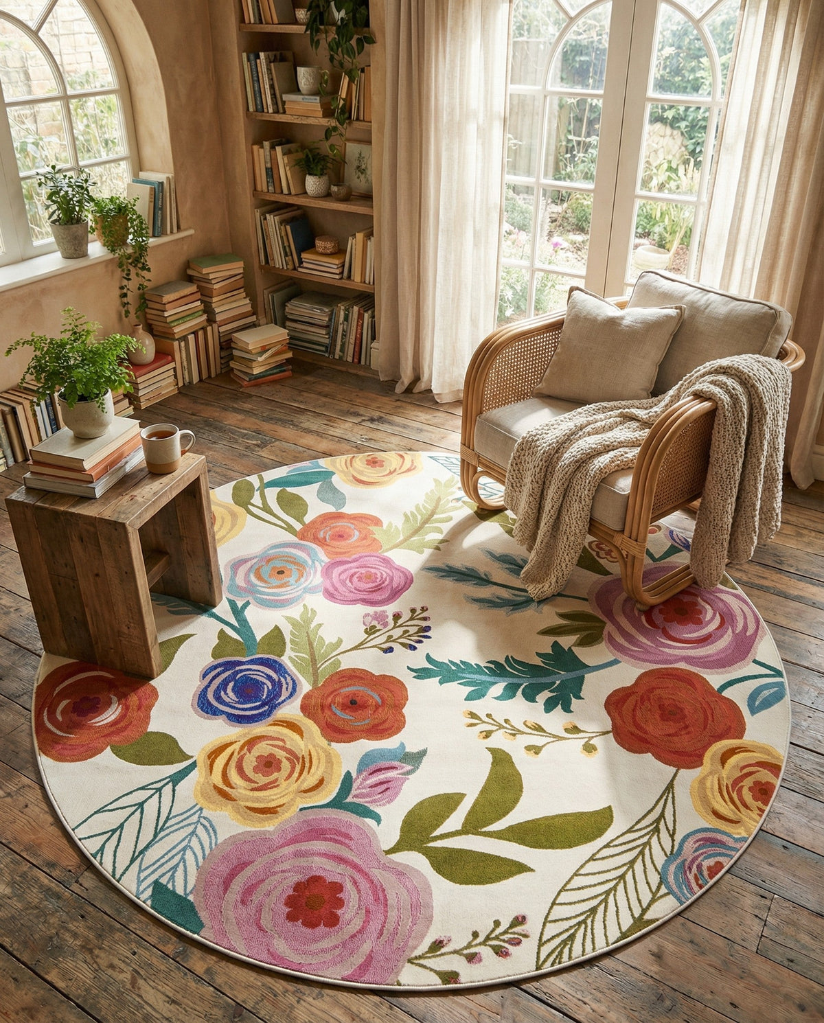 Meadow Breeze Collection Area Rug -  Petal Round Ivory  lifestyle 96