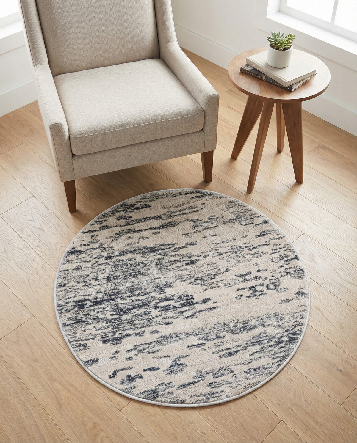 Serenity Sands Collection Area Rug - Dunescape Round Gray  lifestyle 144