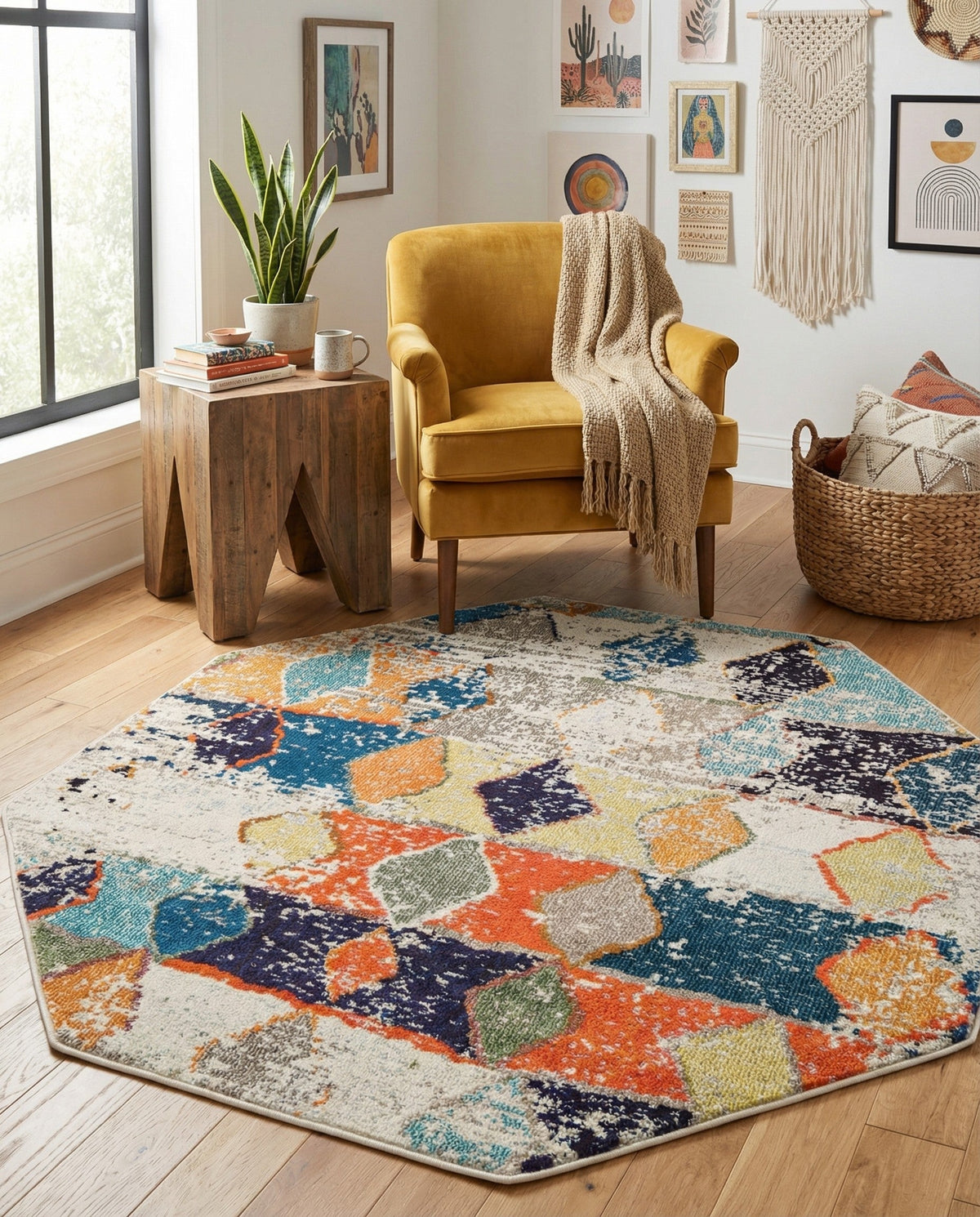 Colorburst Oasis Collection Area Rug -  Marina Octagon Ivory  lifestyle 73