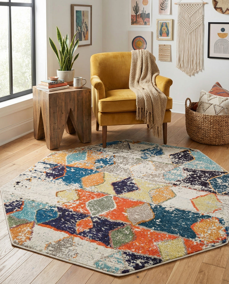 Colorburst Oasis Collection Area Rug -  Marina Octagon Ivory  lifestyle 73