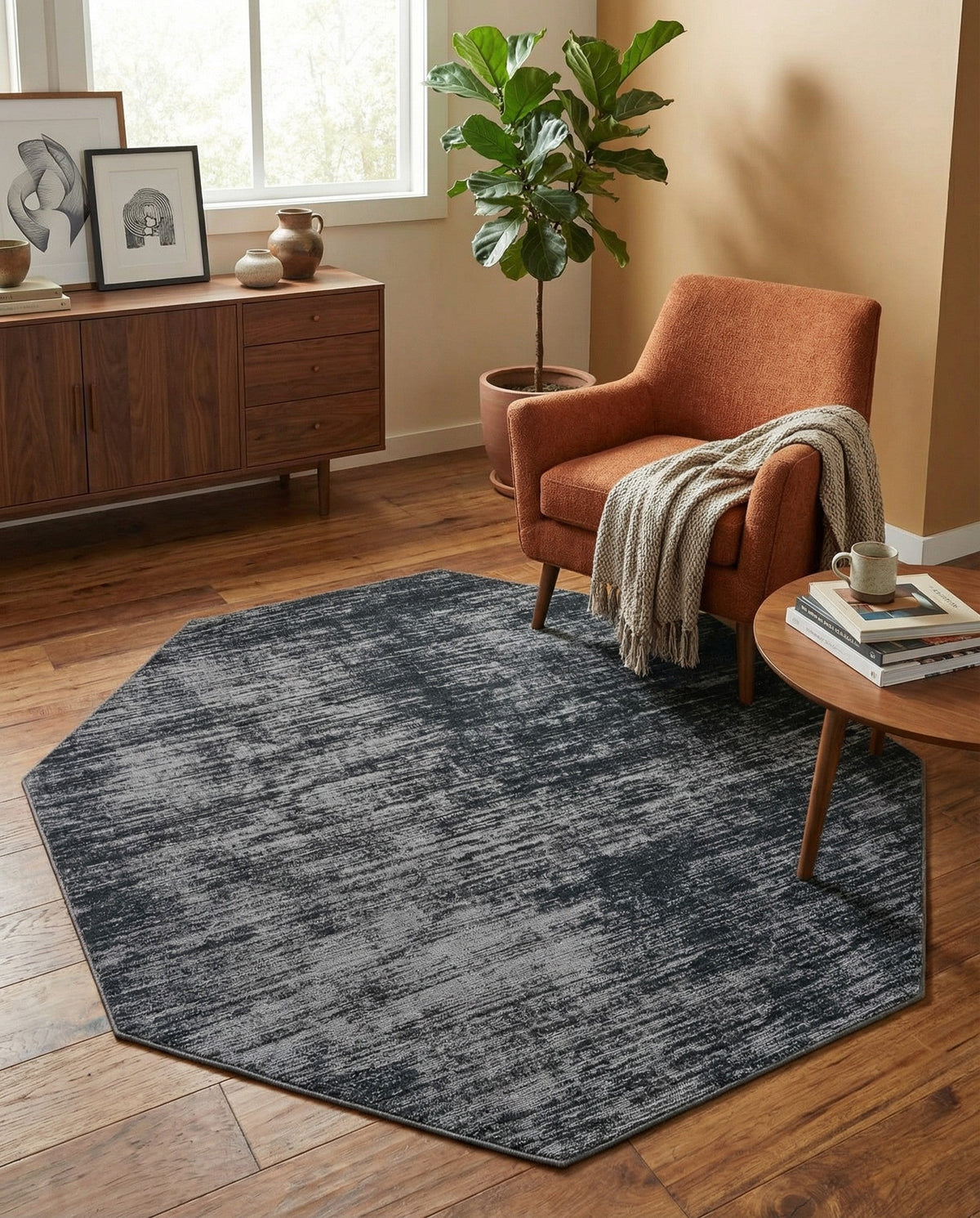 Sahara Essence Collection Area Rug - Oasis (Black) Octagon Black  lifestyle 86