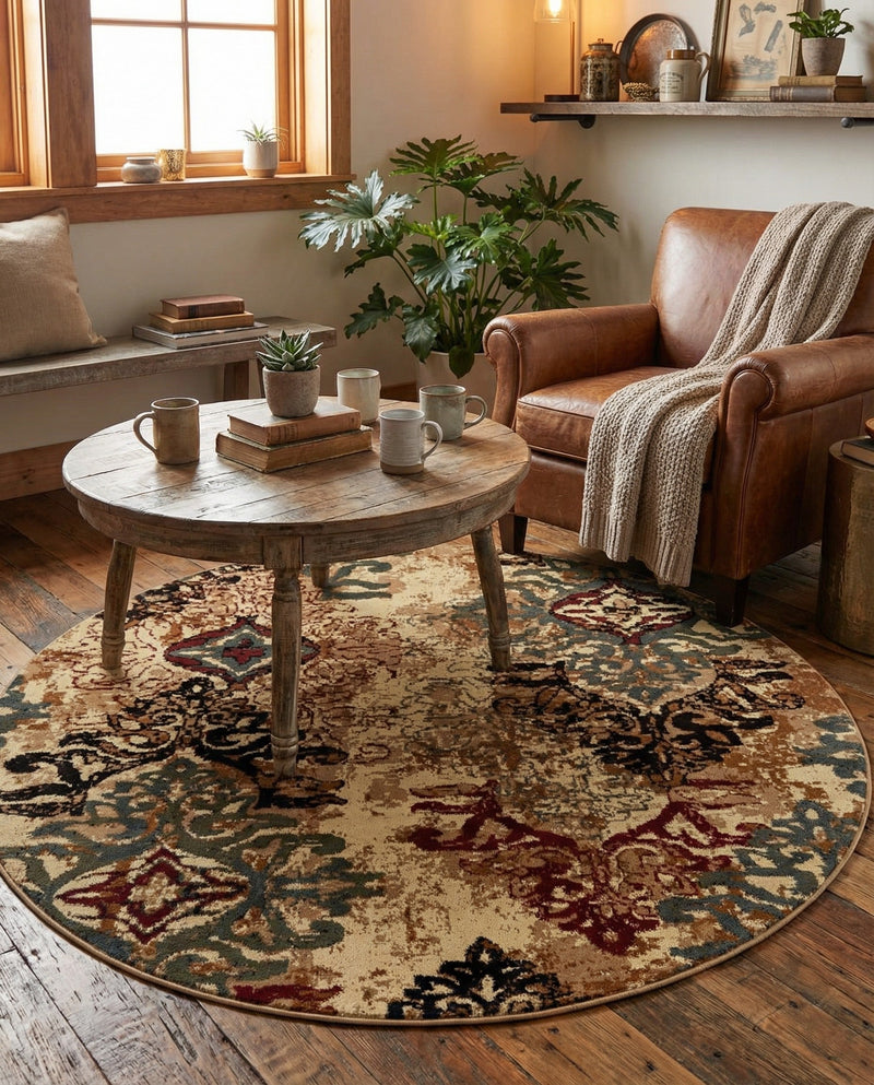 Bistro Lounge Collection Area Rug -  Piccolo Round Beige  lifestyle 83