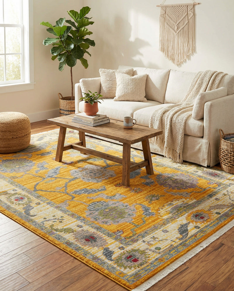 Arcadia Rugs Collection Area Rug - Eden (Yellow) Rectangle Yellow  lifestyle 20