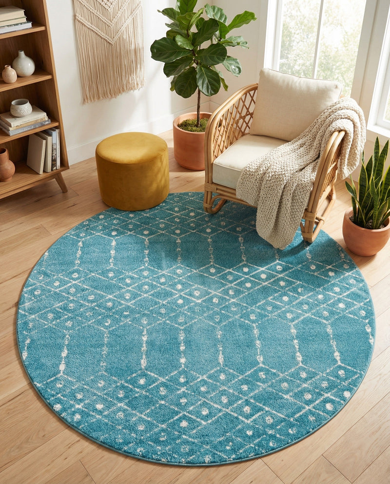 Marrakesh Lattice Collection Area Rug - Casablanca (Teal blue) Round Teal blue  lifestyle 41