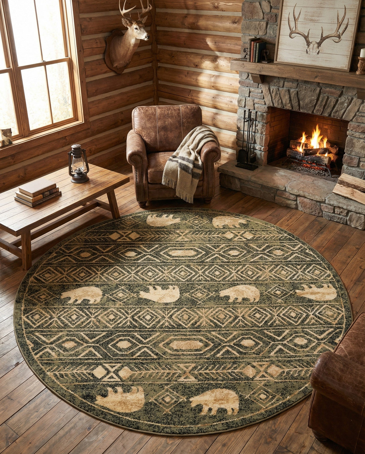 Frontier Trails Collection Area Rug -  Sedona Round Green  lifestyle 123