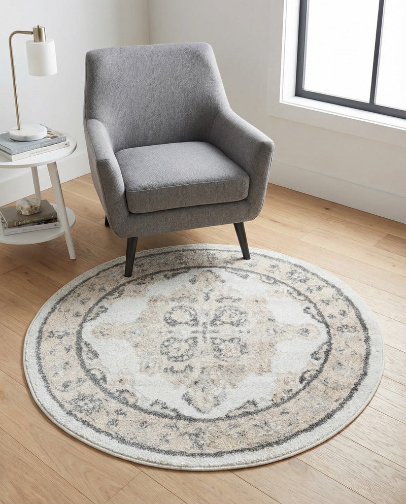Beverly Grove Collection Area Rug -  Fairfax (Ivory) Round Ivory  lifestyle 62