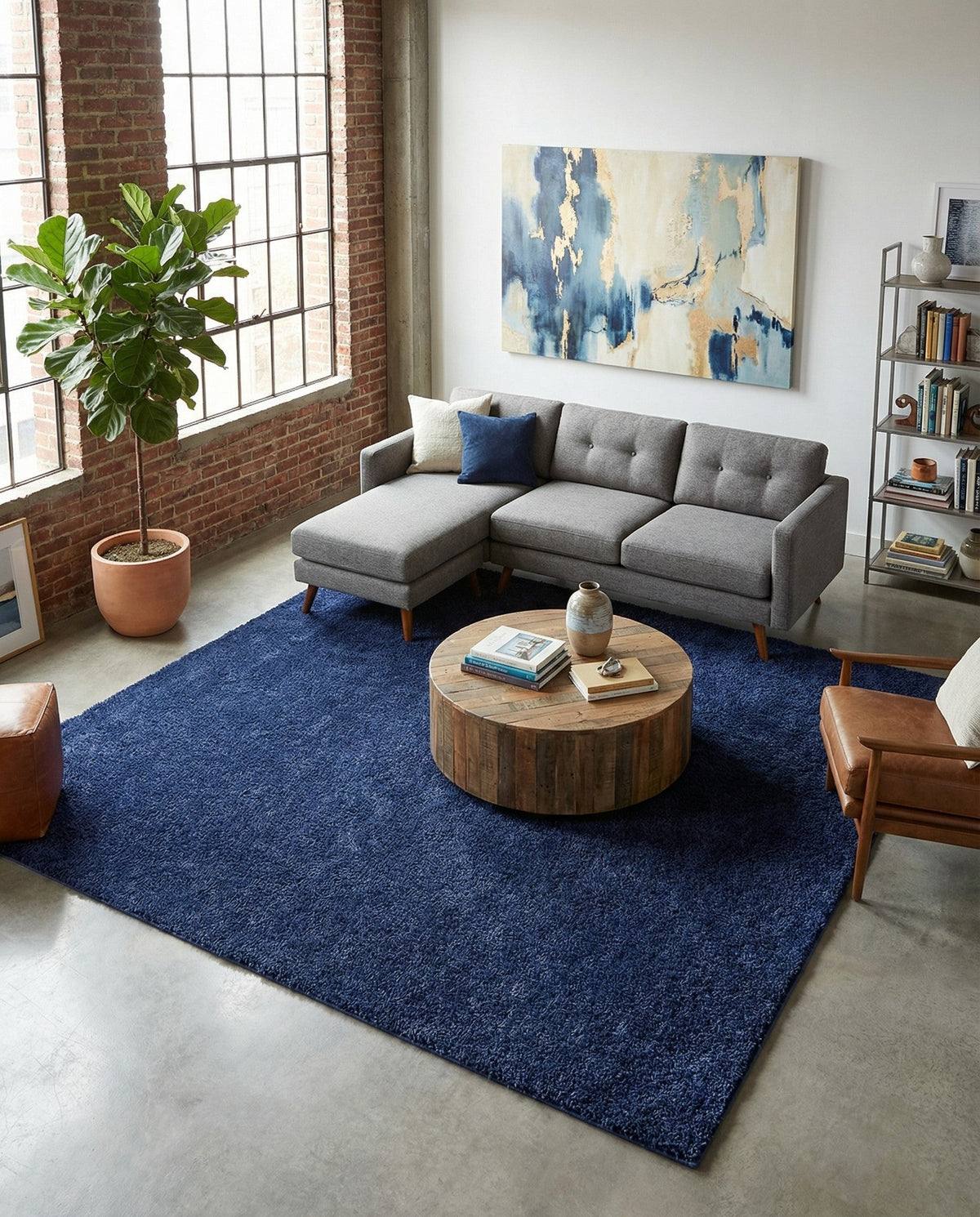 Solid Shag Seaside Collection Area Rug - Azure Cove (Navy Blue) Square Navy Blue  lifestyle 96