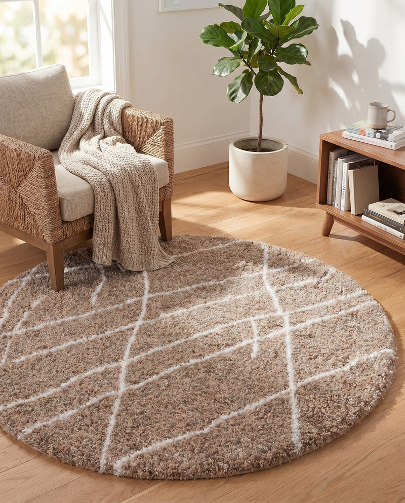 Cozy Haven Shag Collection Area Rug - Serenity (Khaki) Round Khaki  lifestyle 48