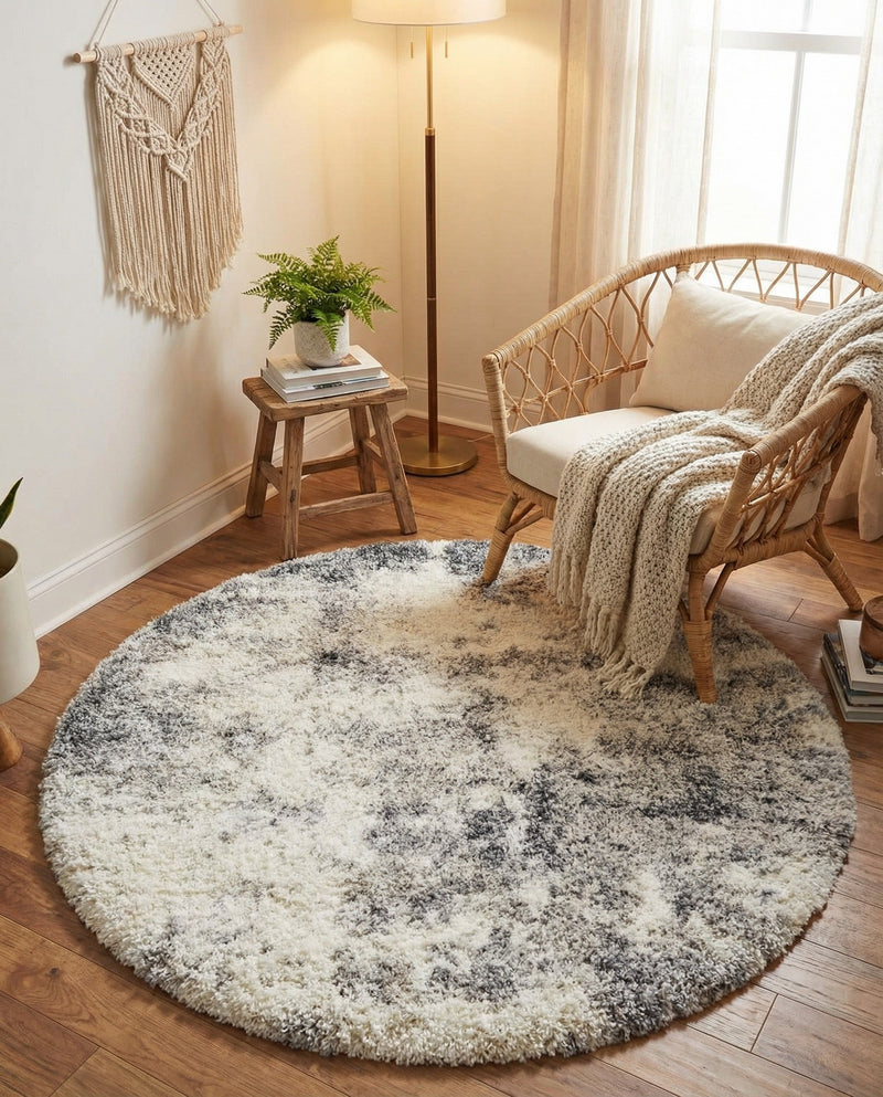 Cozy Haven Shag Collection Area Rug -  Tranquility (Pebble Gray) Round Pebble Gray  lifestyle 36