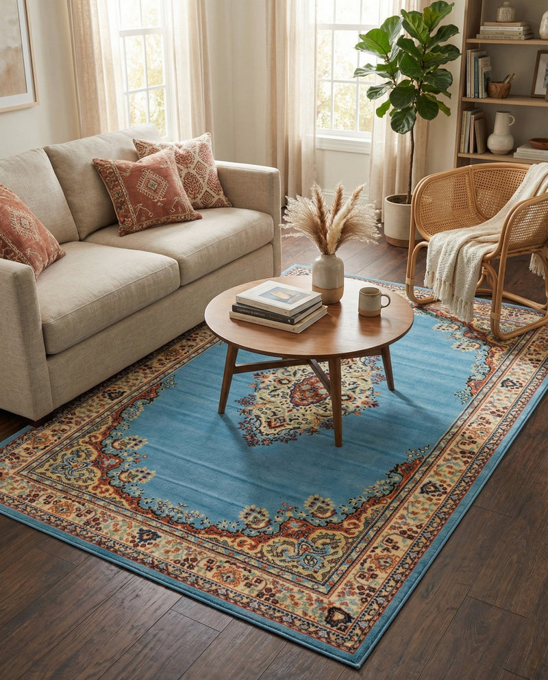 Tabriz Tapestry Collection Area Rug - Azerbaijan (Light Blue) Rectangle Light Blue  lifestyle 23