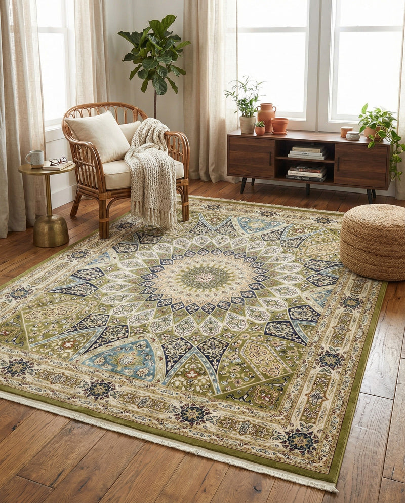 Persian Elegance Collection Area Rug -  Hamedan (Green) Rectangle Green  lifestyle 8