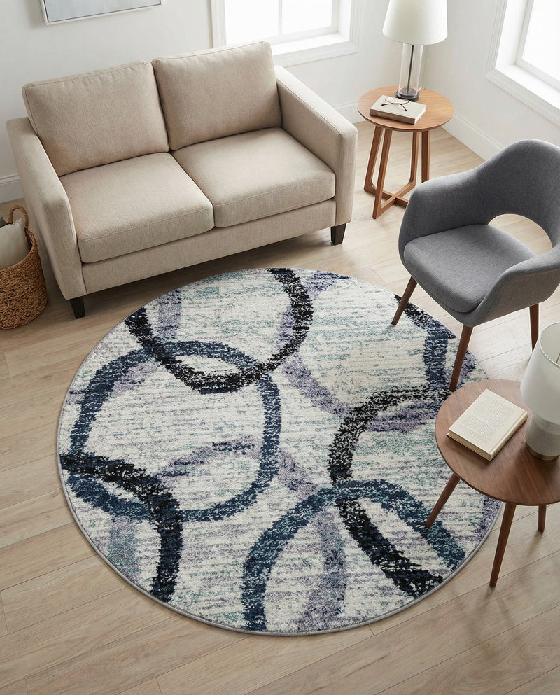 Santa Fe Trails Collection Area Rug -  Taos Round Ivory  lifestyle 51