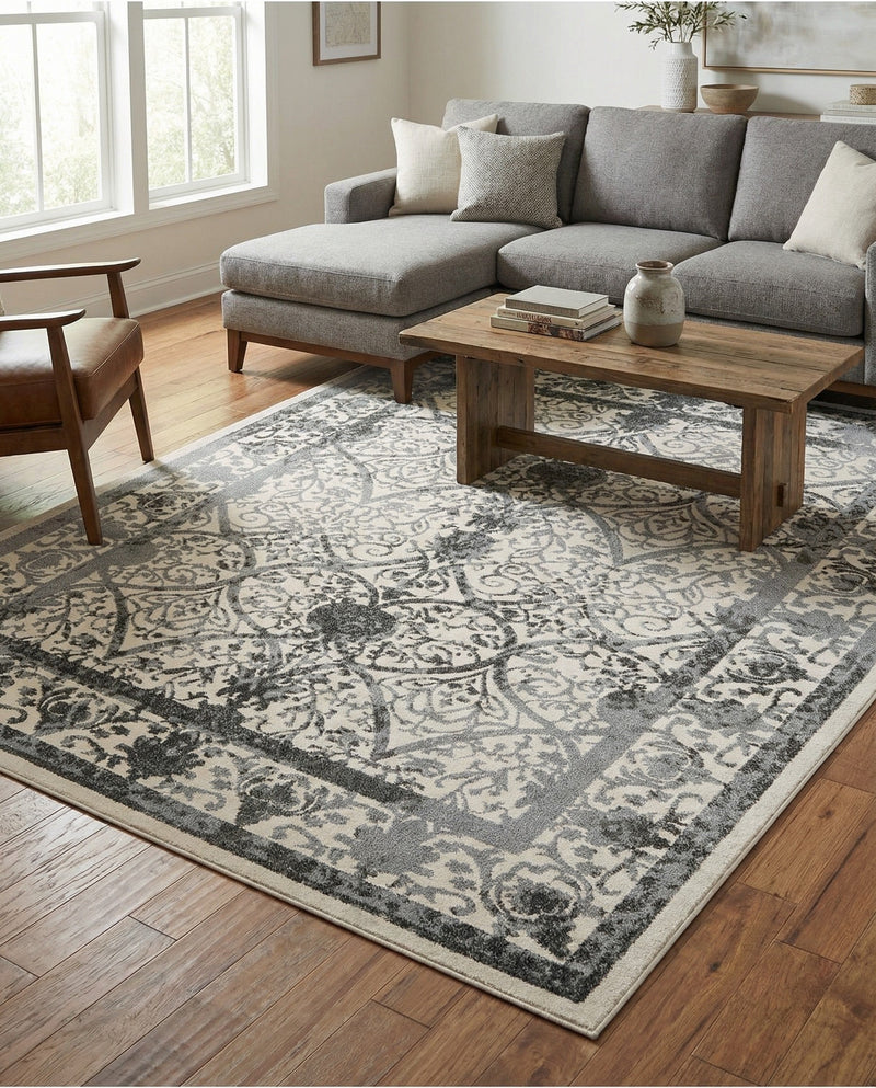 Horizon Collection Area Rug -  Sierra Rectangle Ivory and Gray  lifestyle 32