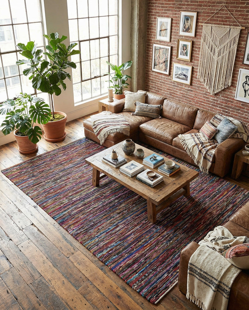 Thar Cotton Collection Area Rug - Alleppey Rectangle Multi Black  lifestyle 6