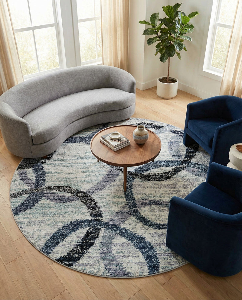 Santa Fe Trails Collection Area Rug -  Taos Round Ivory  lifestyle 33