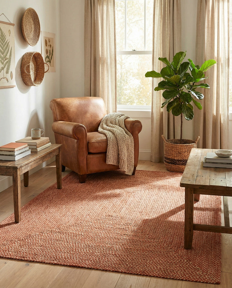 Highland Woven Jute Collection Area Rug - Glenmore (Rust Red) Rectangle Rust Red  lifestyle 13