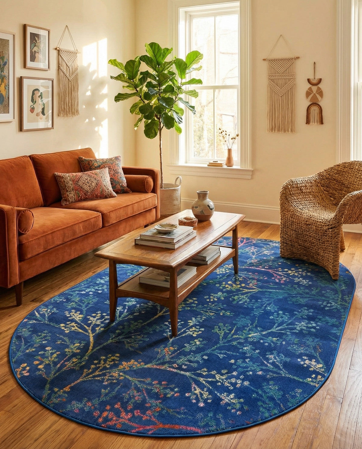 Meadow Breeze Collection Area Rug -  Sunbeam Oval Blue  lifestyle 135