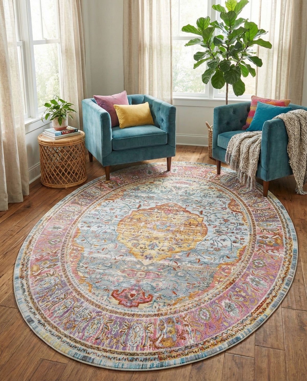Caribbean Breeze Collection Area Rug -  Vieques Oval Light Blue  lifestyle 78