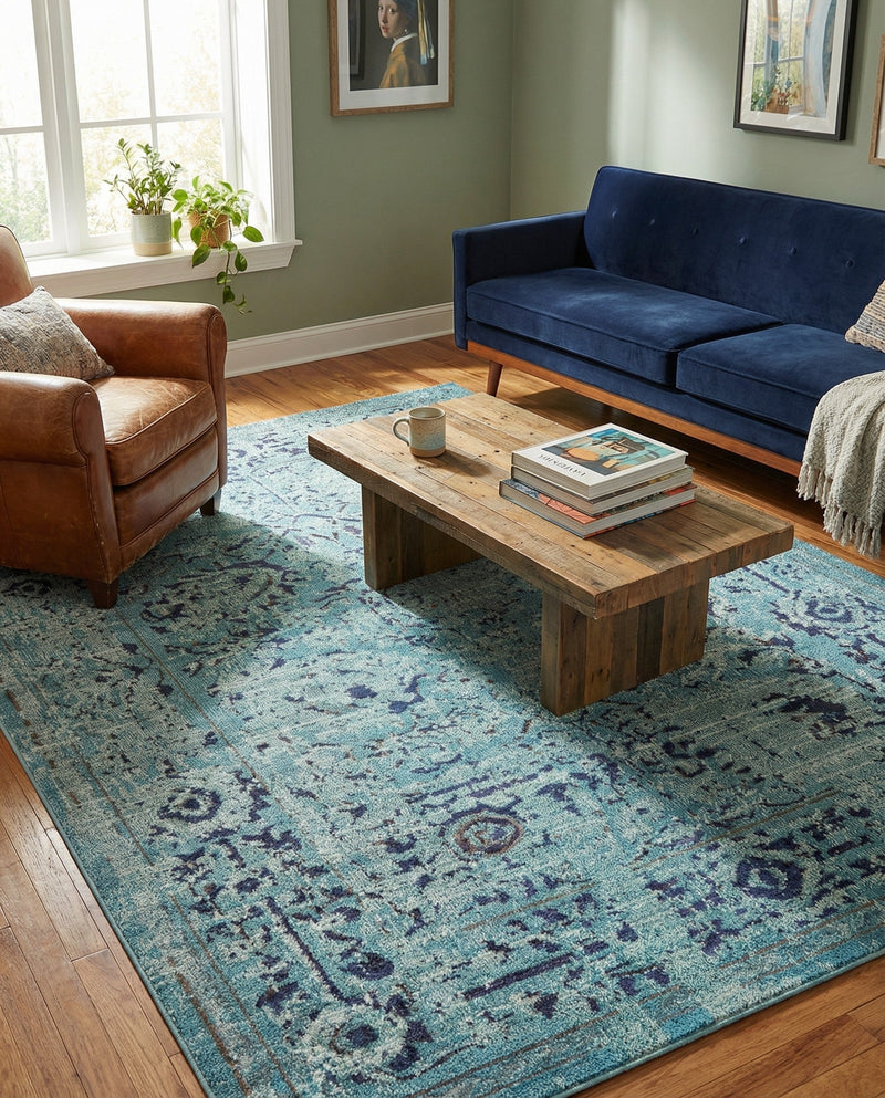 Chateau Elegance Collection Area Rug -  Louvre Rectangle Light Blue  lifestyle 20