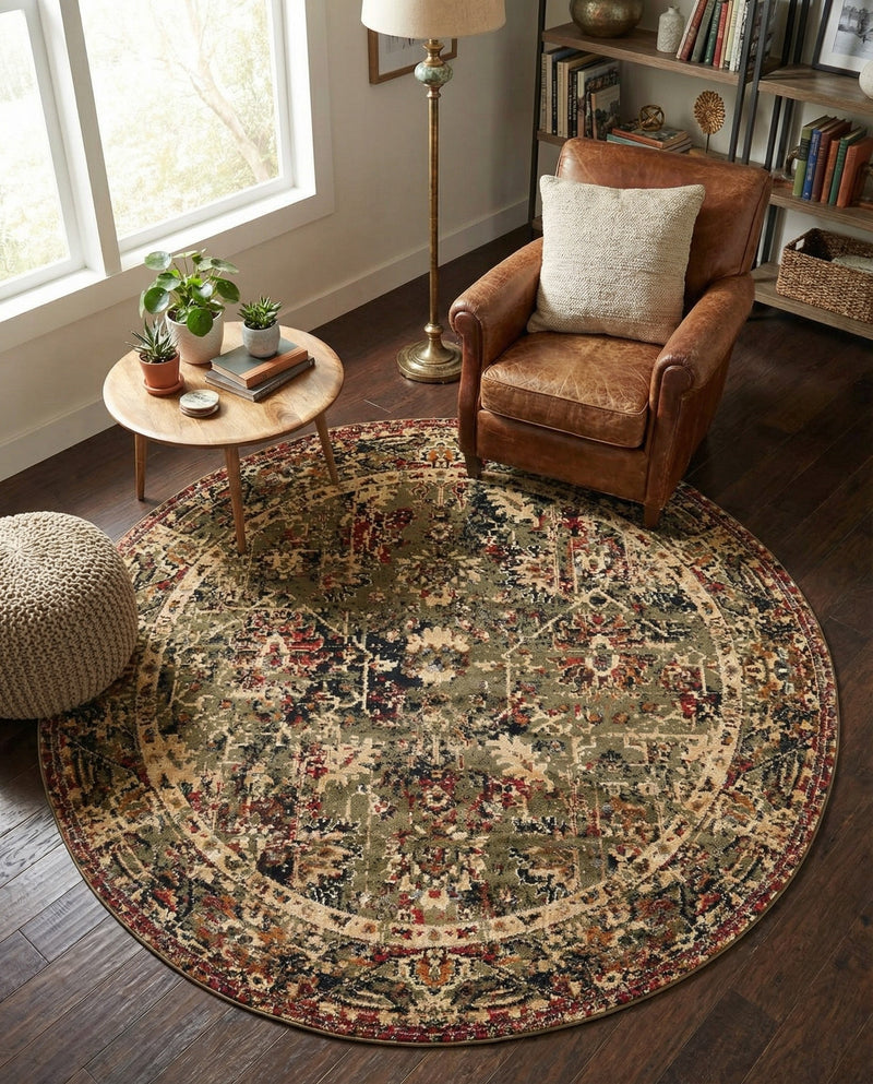 Neptune Elegance Collection Area Rug -  Galatea (Green) Round Green  lifestyle 29