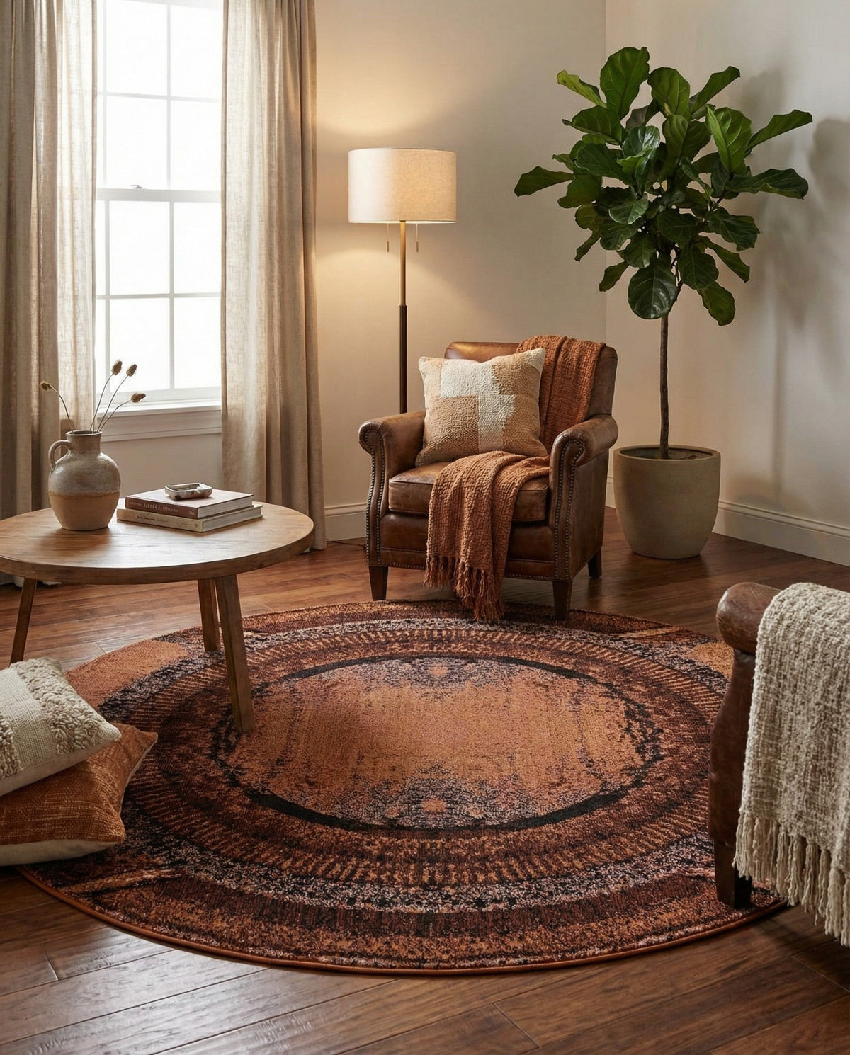 Marrakesh Elegance Collection Area Rug -  Sijilmasa Round Orange  lifestyle 93