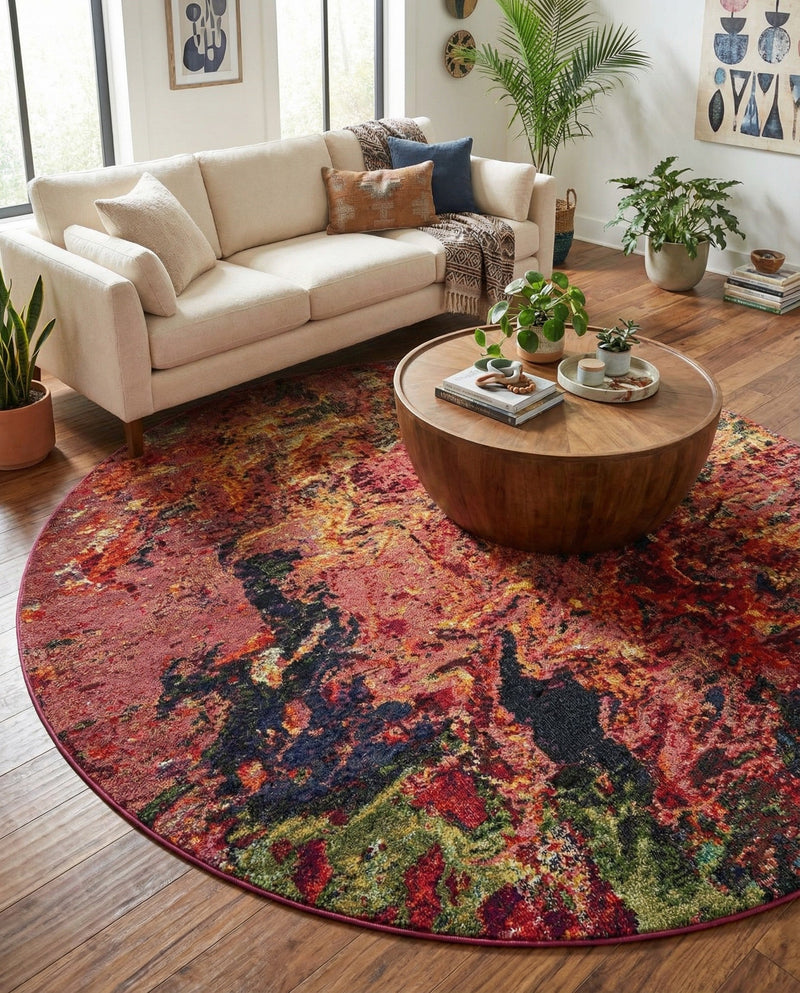 Autumnal Tapestry Collection Area Rug -  Chromaticville Round Multi  lifestyle 44