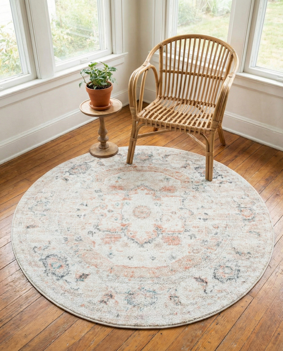 Parisian Elegance Collection Area Rug - Versailles (Ivory) Round Ivory  lifestyle 100