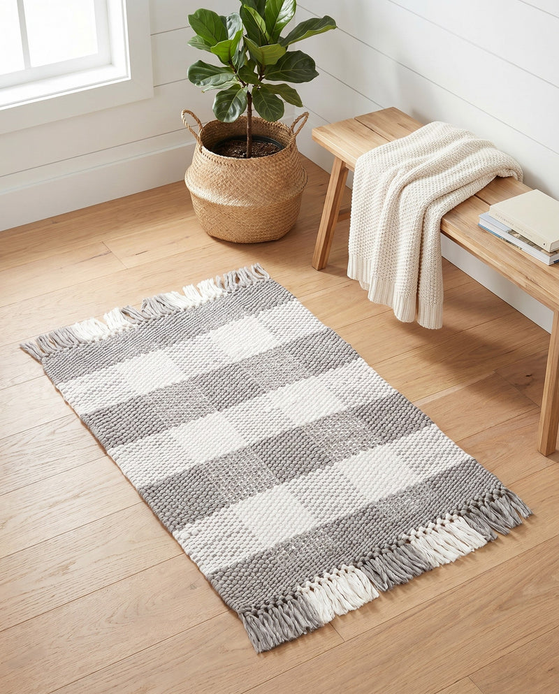 Sustainable Grid Indoor-Outdoor Oasis Collection Area Rug - Savannah Rectangle Gray  lifestyle 59