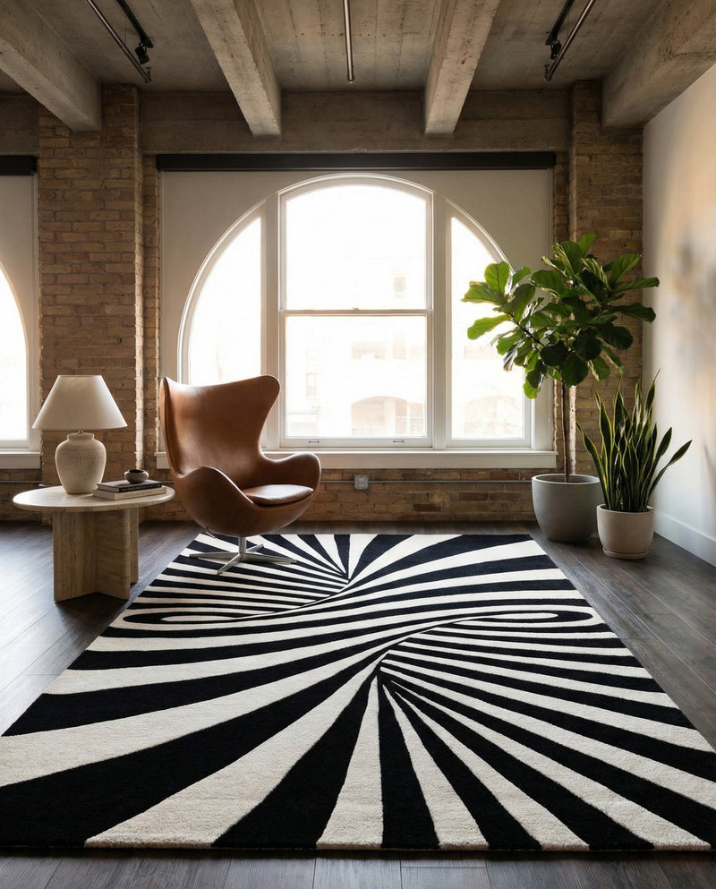 Cyclone Wool Collection Area Rug -  Maelstrom Rectangle Black and White  lifestyle 8