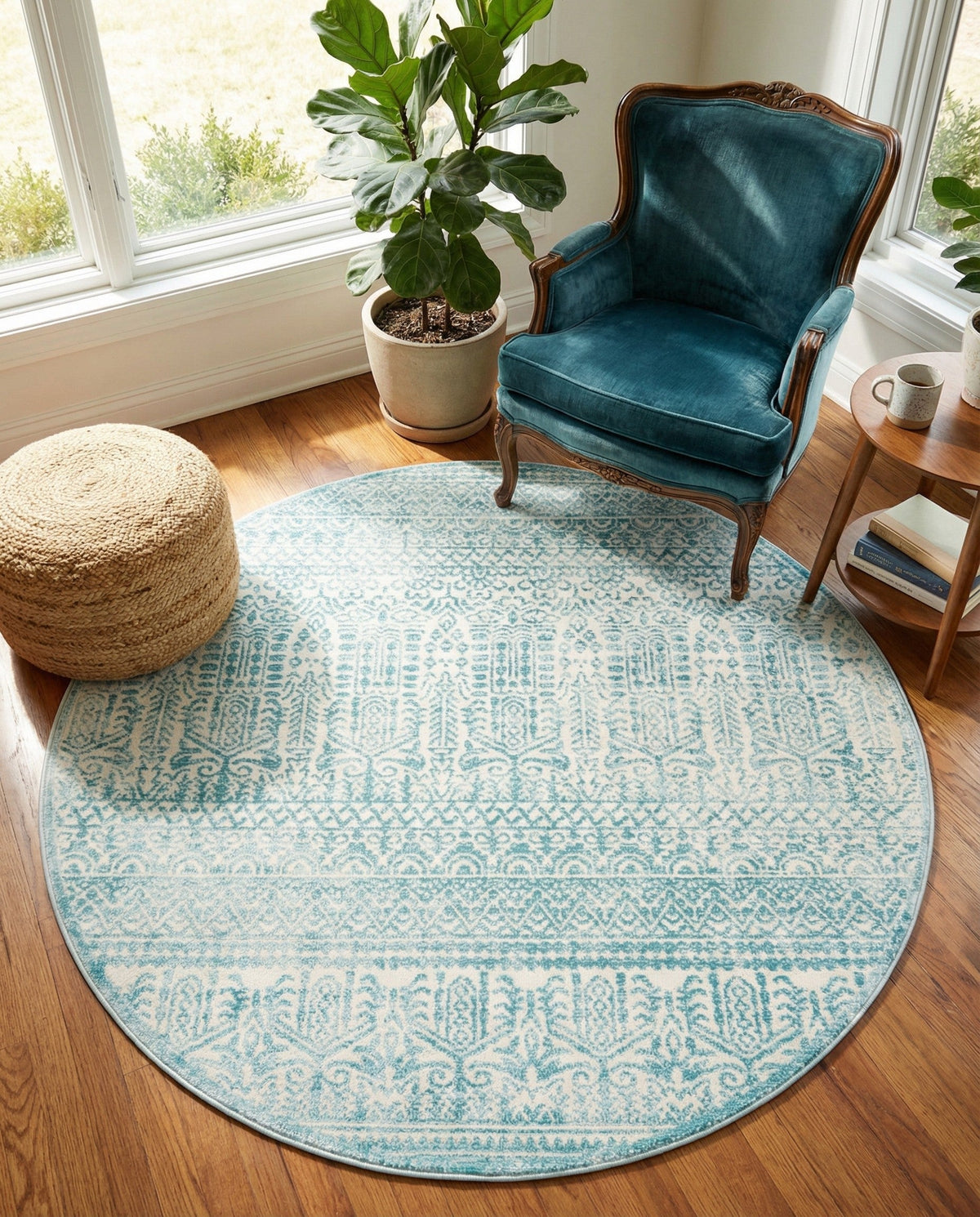 Metro Heights Collection Area Rug -  Chelsea Round Teal  lifestyle 143