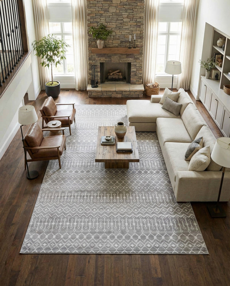 Marrakech Lattice Collection Area Rug - Medina (Light Gray) Rectangle Light Gray  lifestyle 4