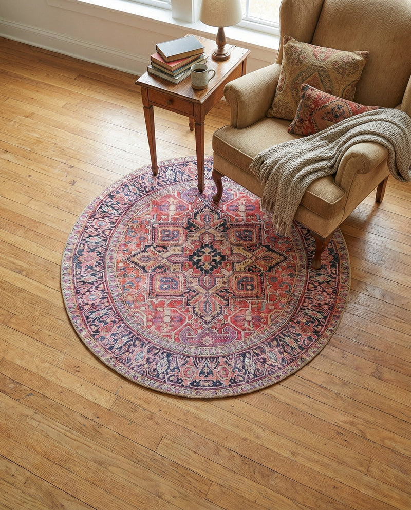 Heritage Elegance Collection Area Rug -  Alhambra Round Red  lifestyle 80
