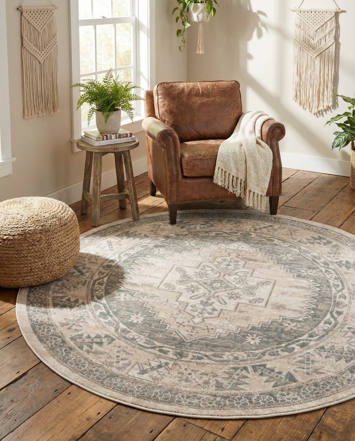 Savannah Series Collection Area Rug -  Augusta (Mink) Round Mink  lifestyle 120